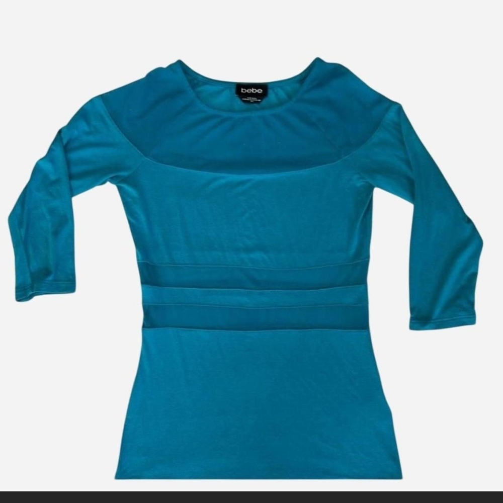 Bebe Women's Vibrant Aqua Blue Long Sleeve Top